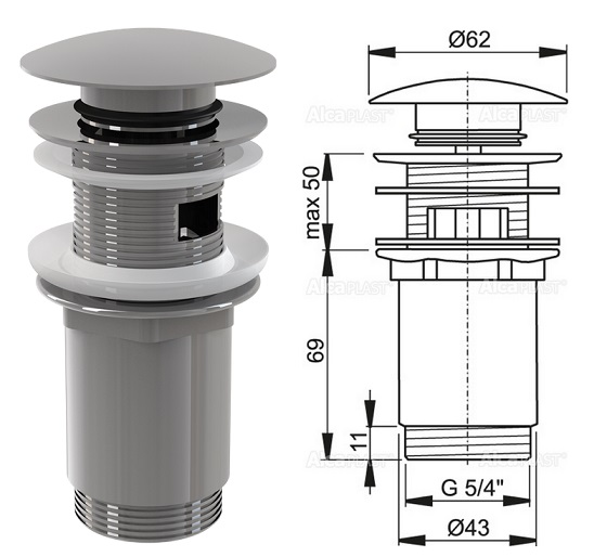 �������� ���� (������ ������) ��� ����������� Click-Clack d62 �������������, � ������� ���������, ���� 5/4" A392 AlcaPLAST �� �������� �����������